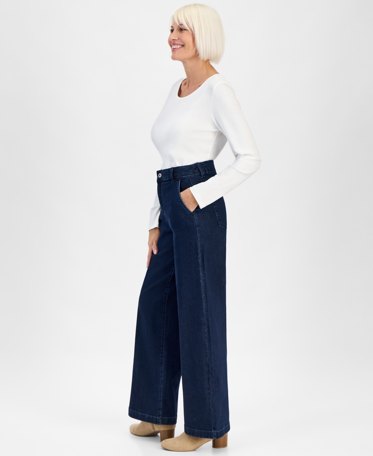 Style & Co Petite High-rise Wide-leg Jeans, Macy's Exclusive In Blue