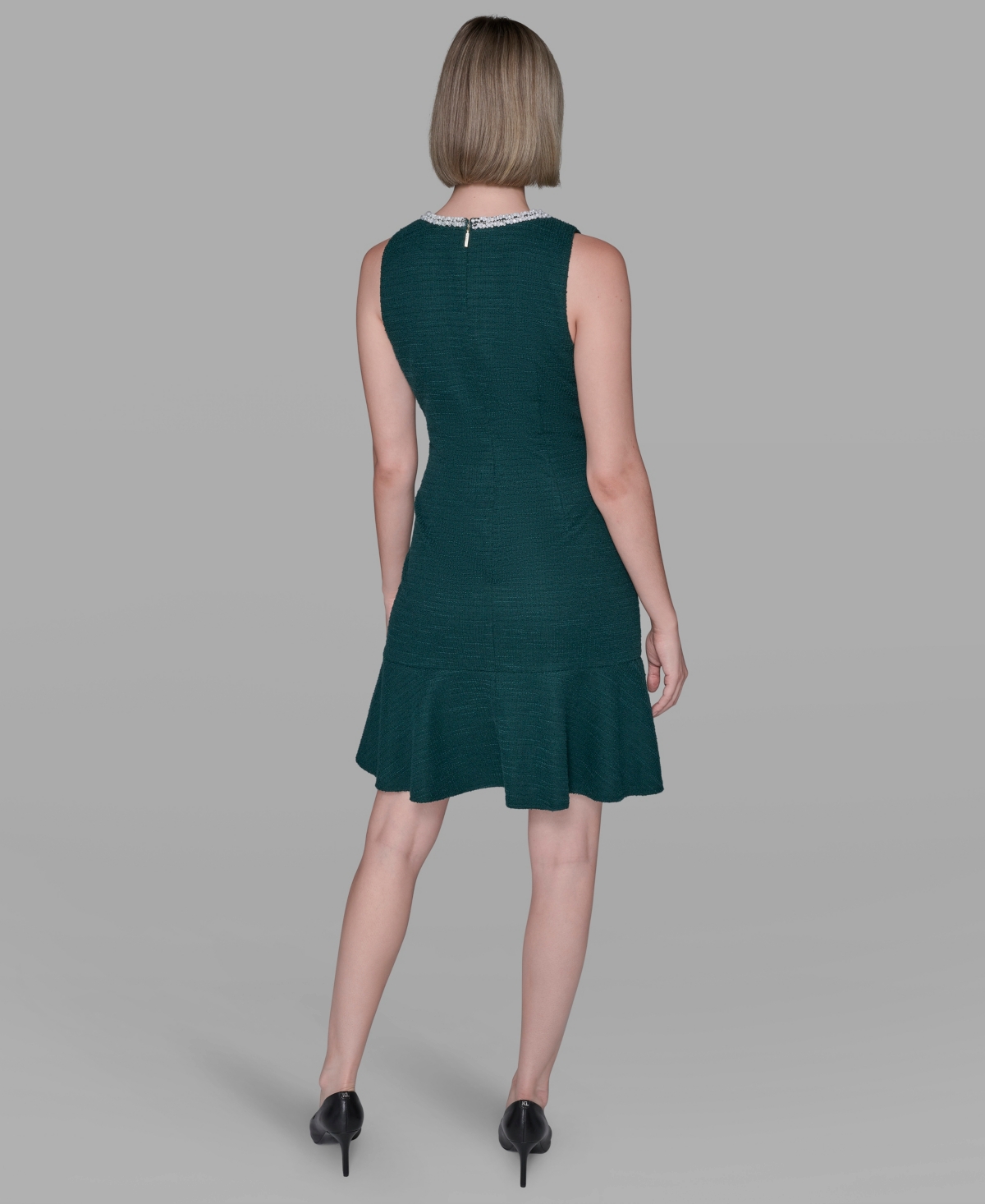 Karl Lagerfeld Women's Embellished Knit Tweed A-line Dress In Green