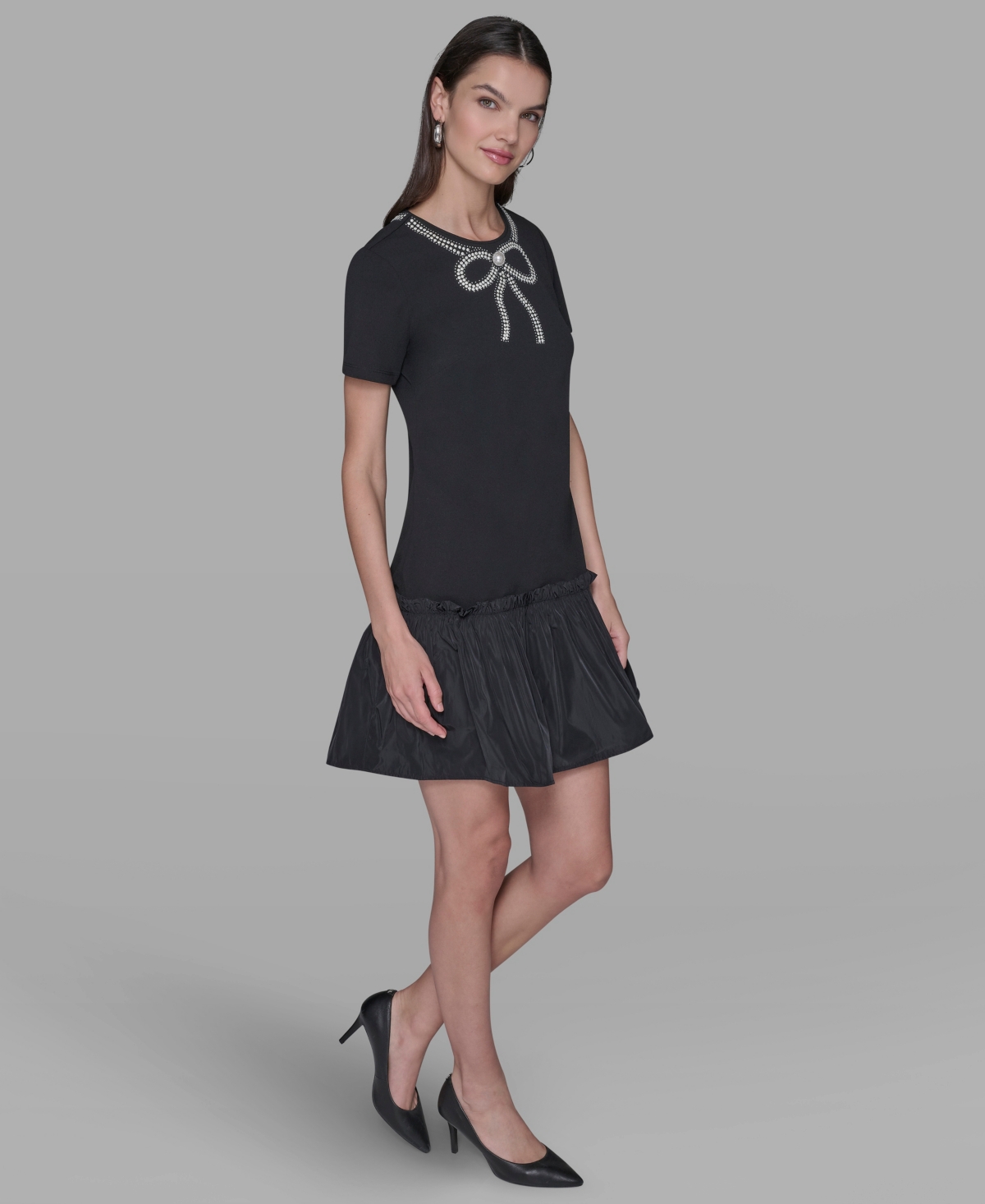 Karl Lagerfeld Women's Embellished Flounce-hem A-line Dress In Black