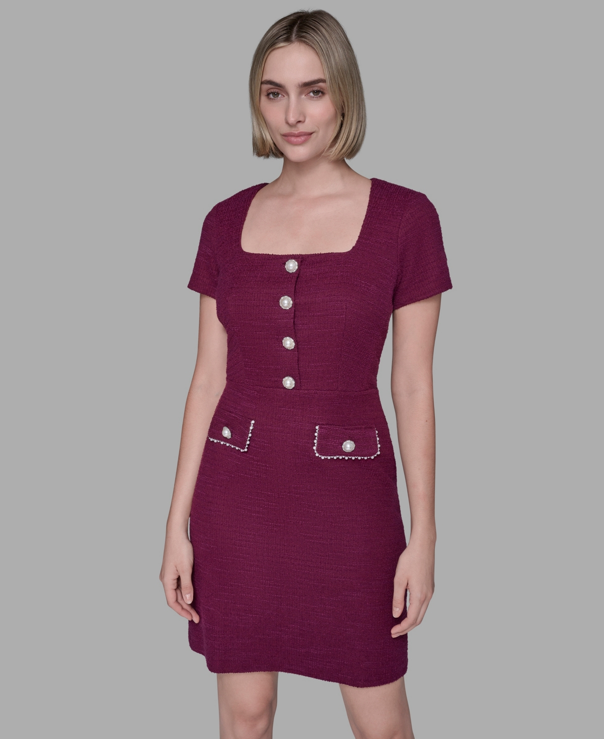 Karl Lagerfeld Women's Embellished Knit Tweed A-line Dress In Purple