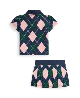 Baby Girls 2-Piece Printed Short Sleeve Polo Shirt and Pleated Skirt Set