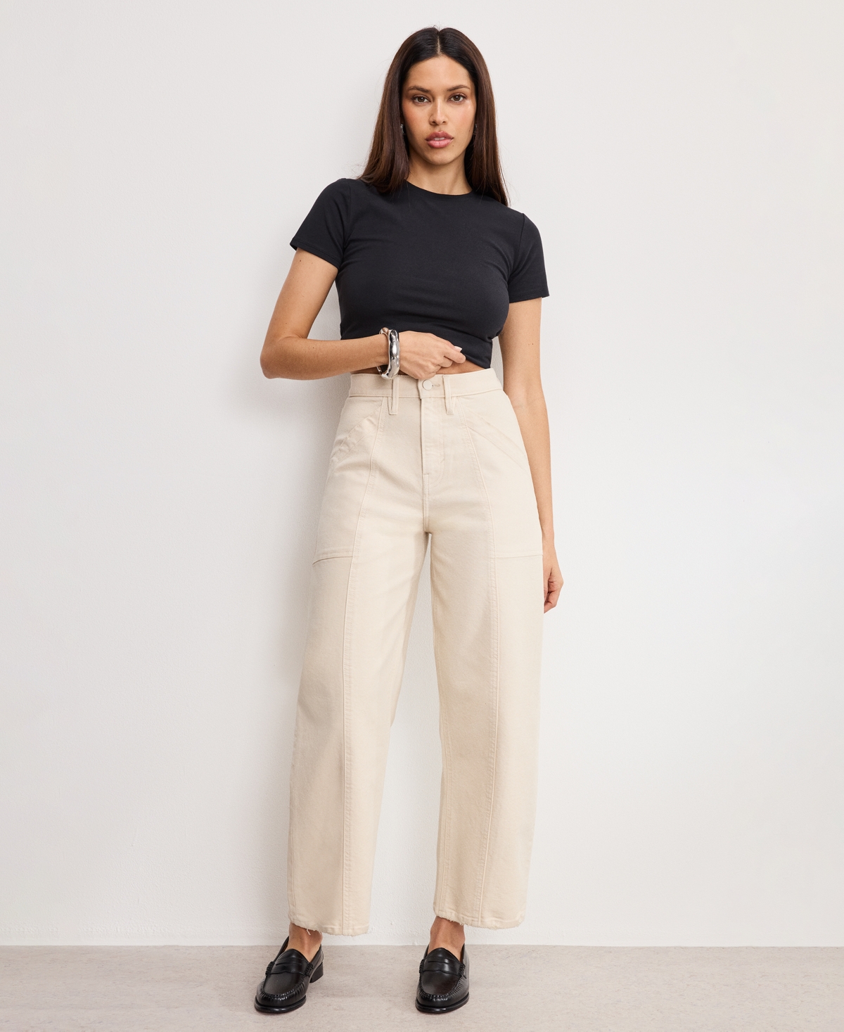 Good American Canvas Cropped Barrel Pants In Neutral