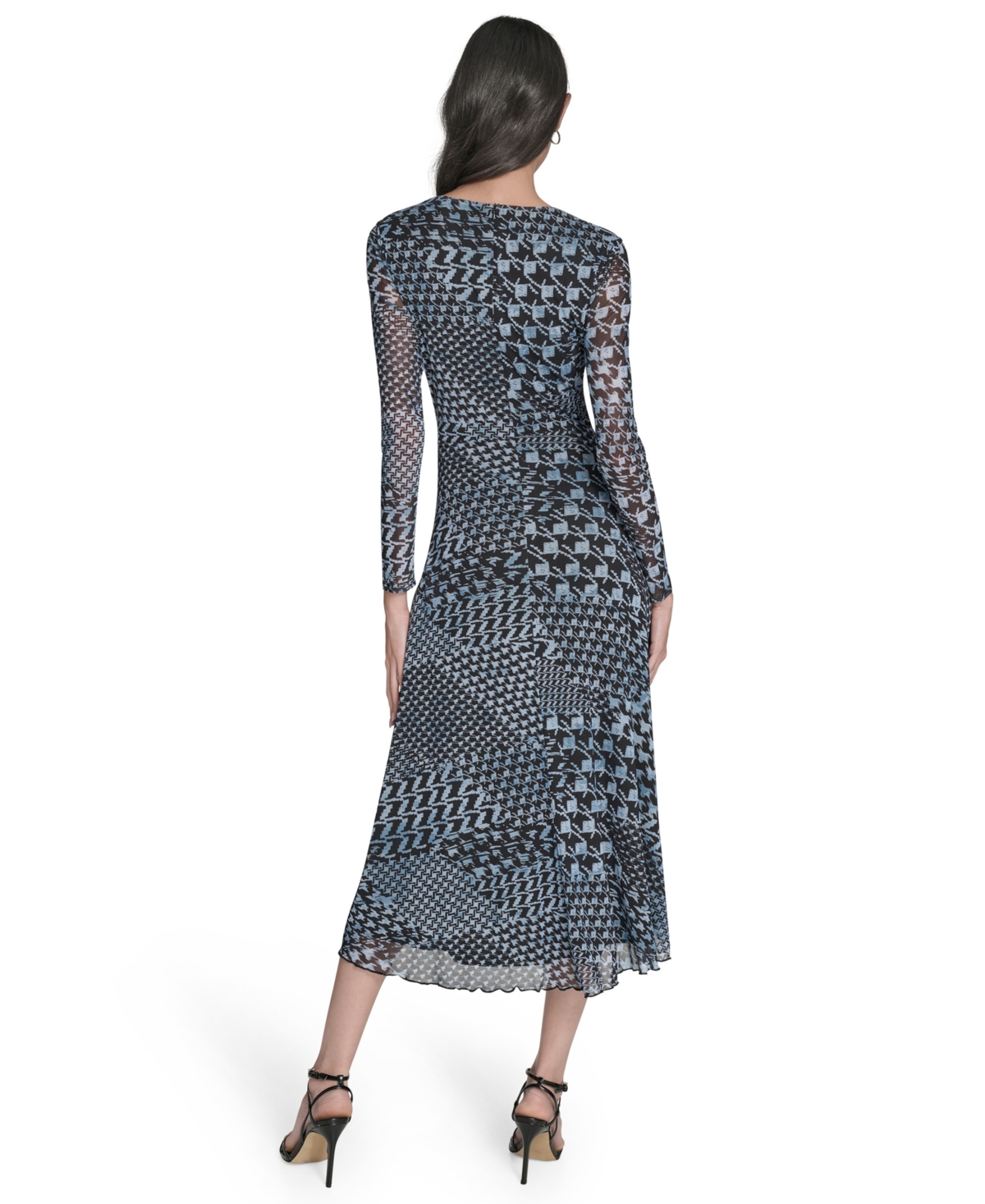 Eliza J Women's Long-sleeve Printed-mesh Midi Dress In Gray