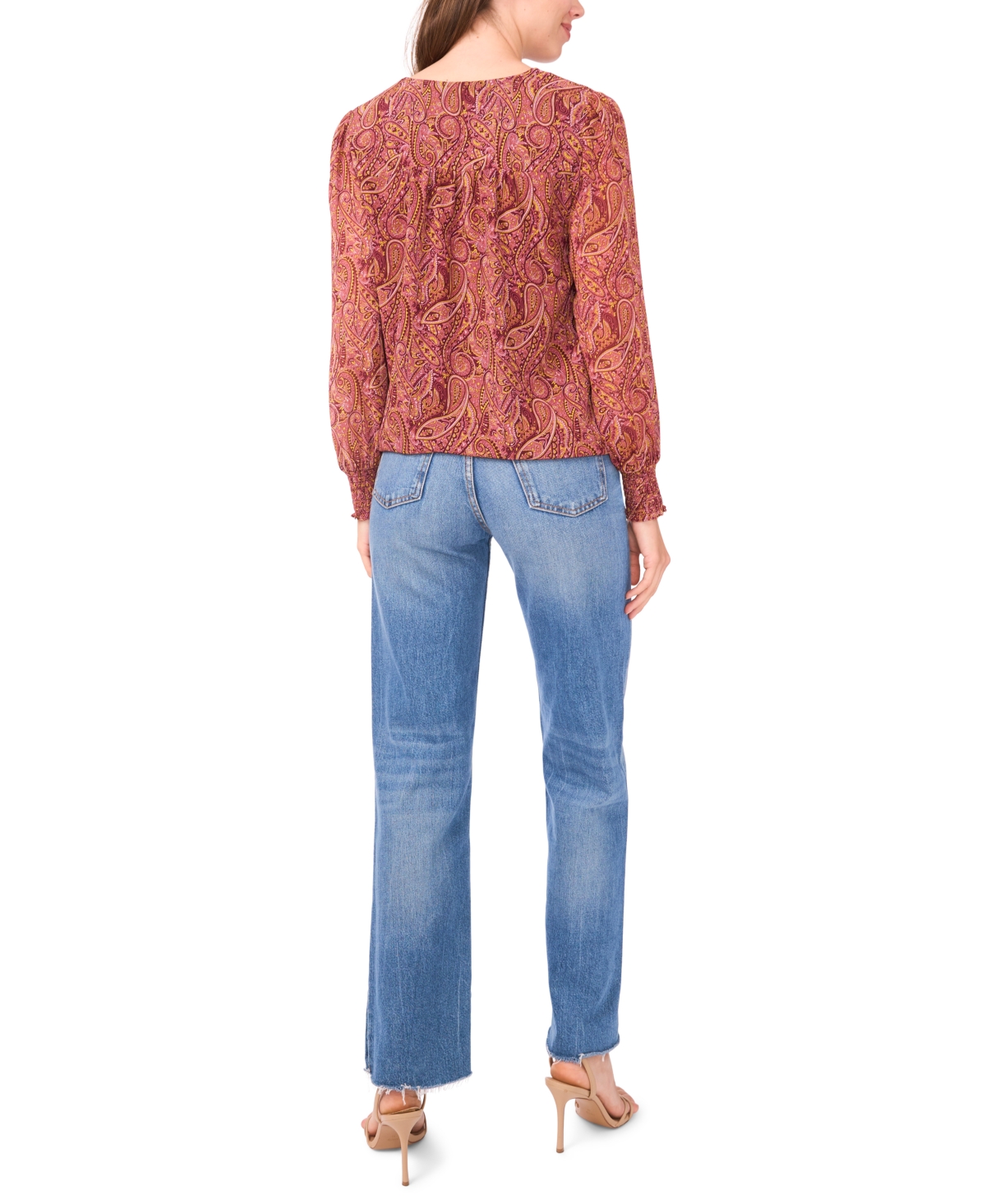 Sam & Jess Women's Blouson V-neck Top In Brown