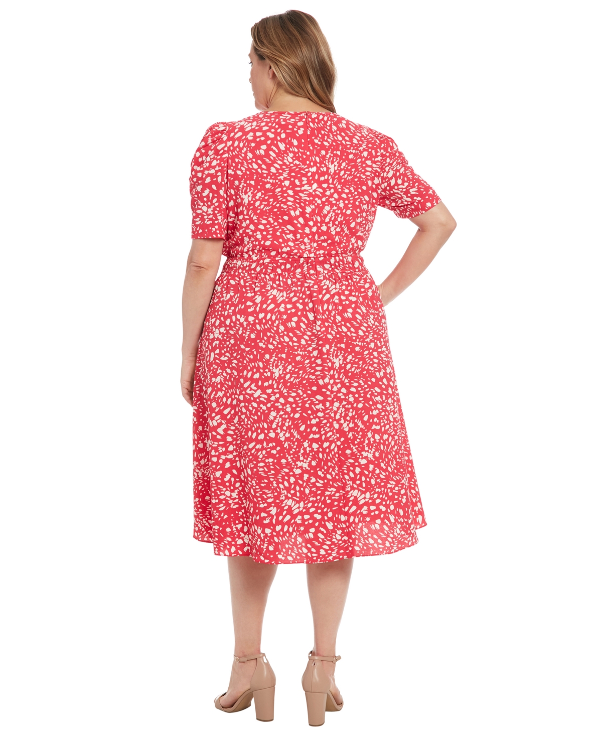 London Times Plus Size Printed Caterpillar Sleeve Dress In Red