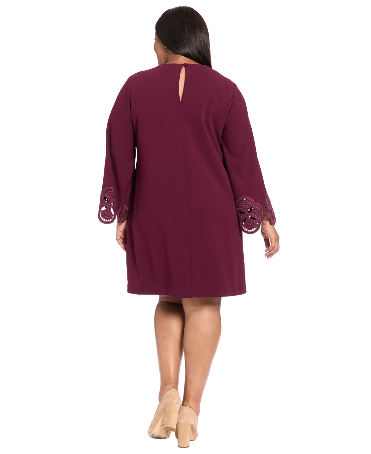 London Times Plus Size Lasercut Long Sleeve Swing Dress In Brown