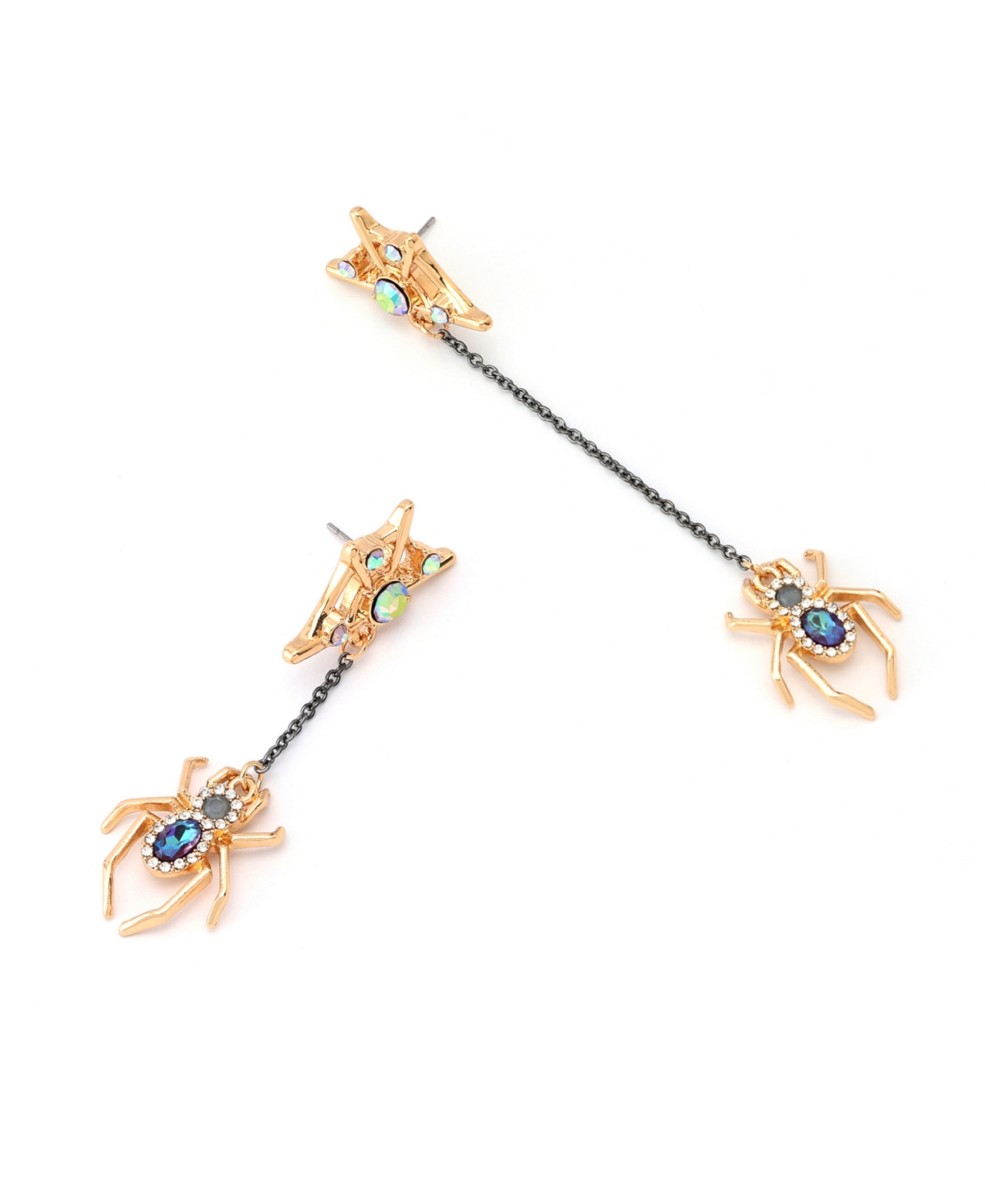 Betsey Johnson Faux Stone Spider Mismatch Linear Earrings In Multi