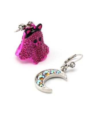 Faux Stone Halloween Cat Moon Mismatch Earrings