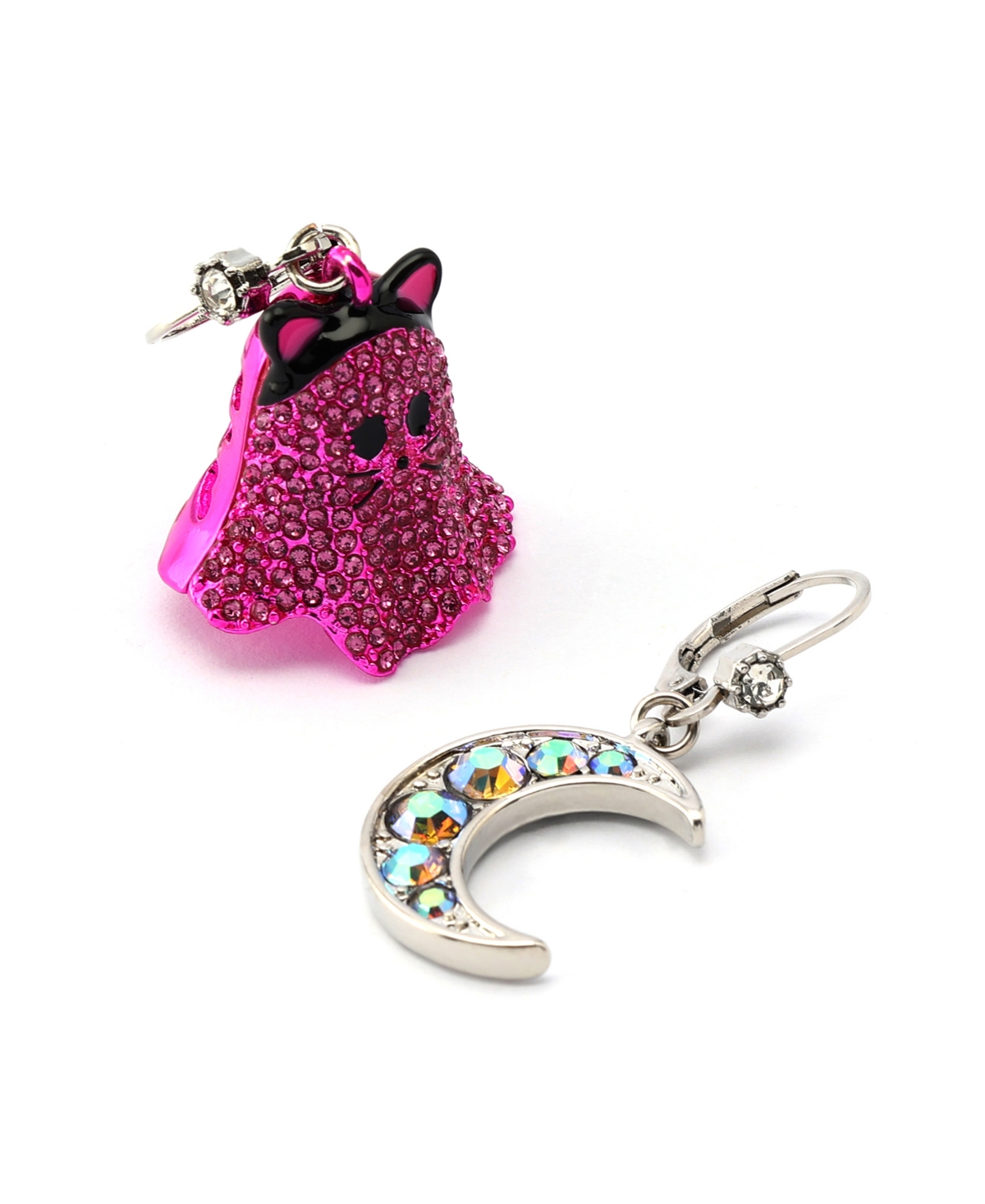 Betsey Johnson Faux Stone Halloween Cat Moon Mismatch Earrings