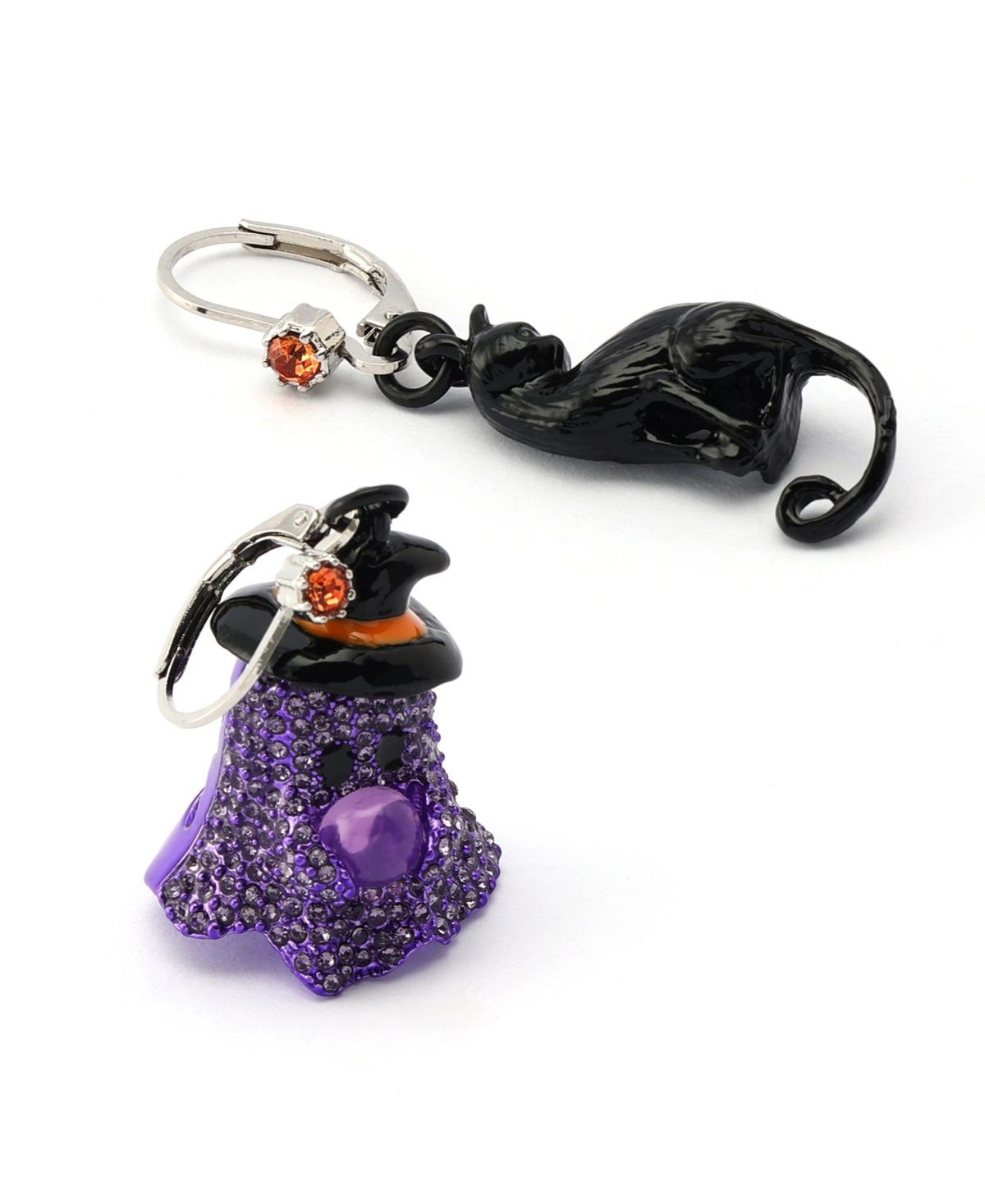 Betsey Johnson Faux Stone Halloween Cat Ghost Mismatch Drop Earrings