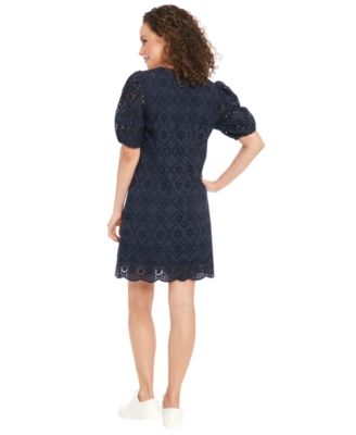 Petite Cotton Eyelet Puff-Sleeve Dress
