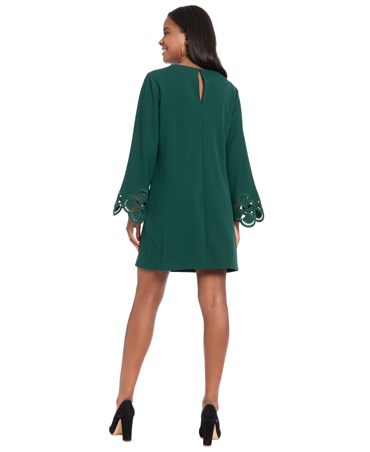 London Times Petite Scuba Laser-cut Long-sleeve A-line Dress In Multi