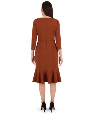 Petite Side-Knit 3/4-Sleeve Midi Dress