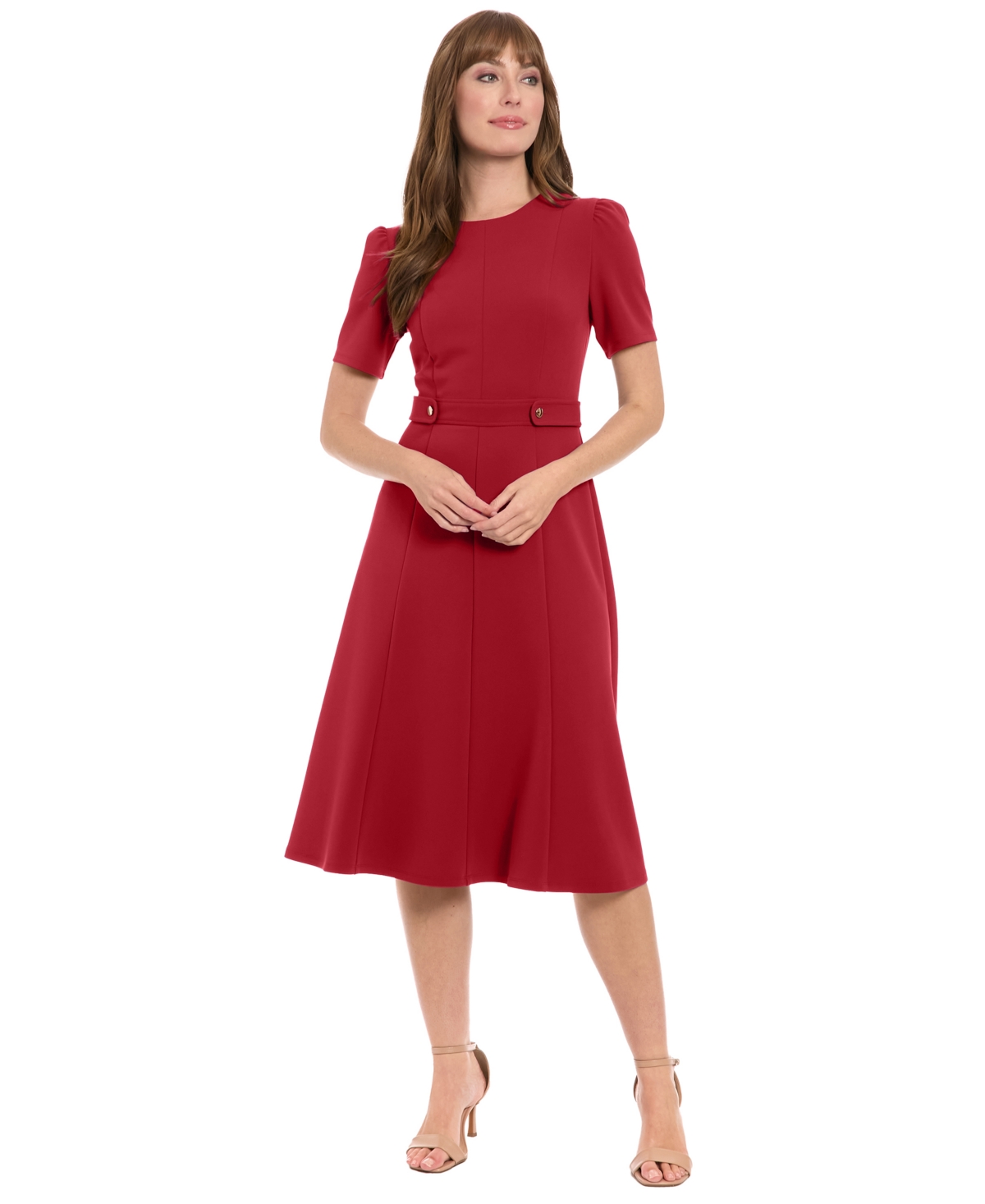 London Times Petite Fit & Flare Scuba Crepe Midi Dress In Red