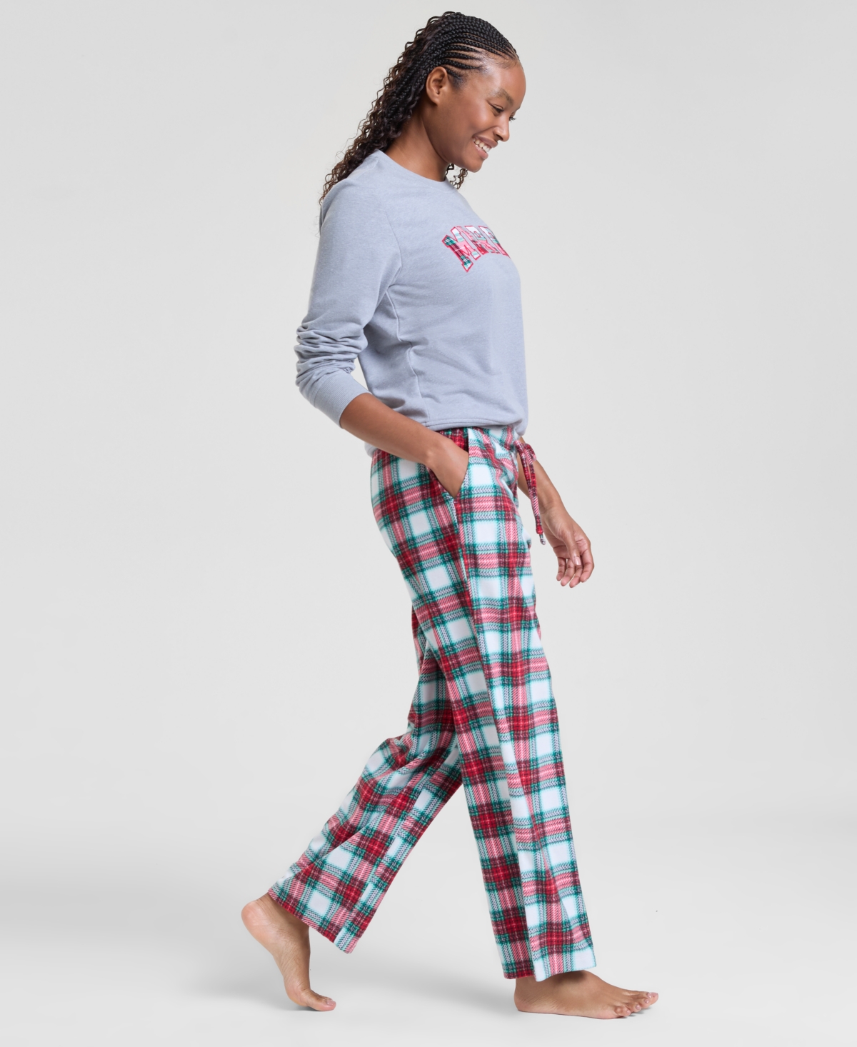 Holiday Lane Women's Merry Plaid Fleece Pajama Pants, Macy's Exclusive