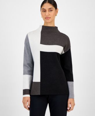 T Tahari - Women's Colorblocked Funnel-Neck Sweater