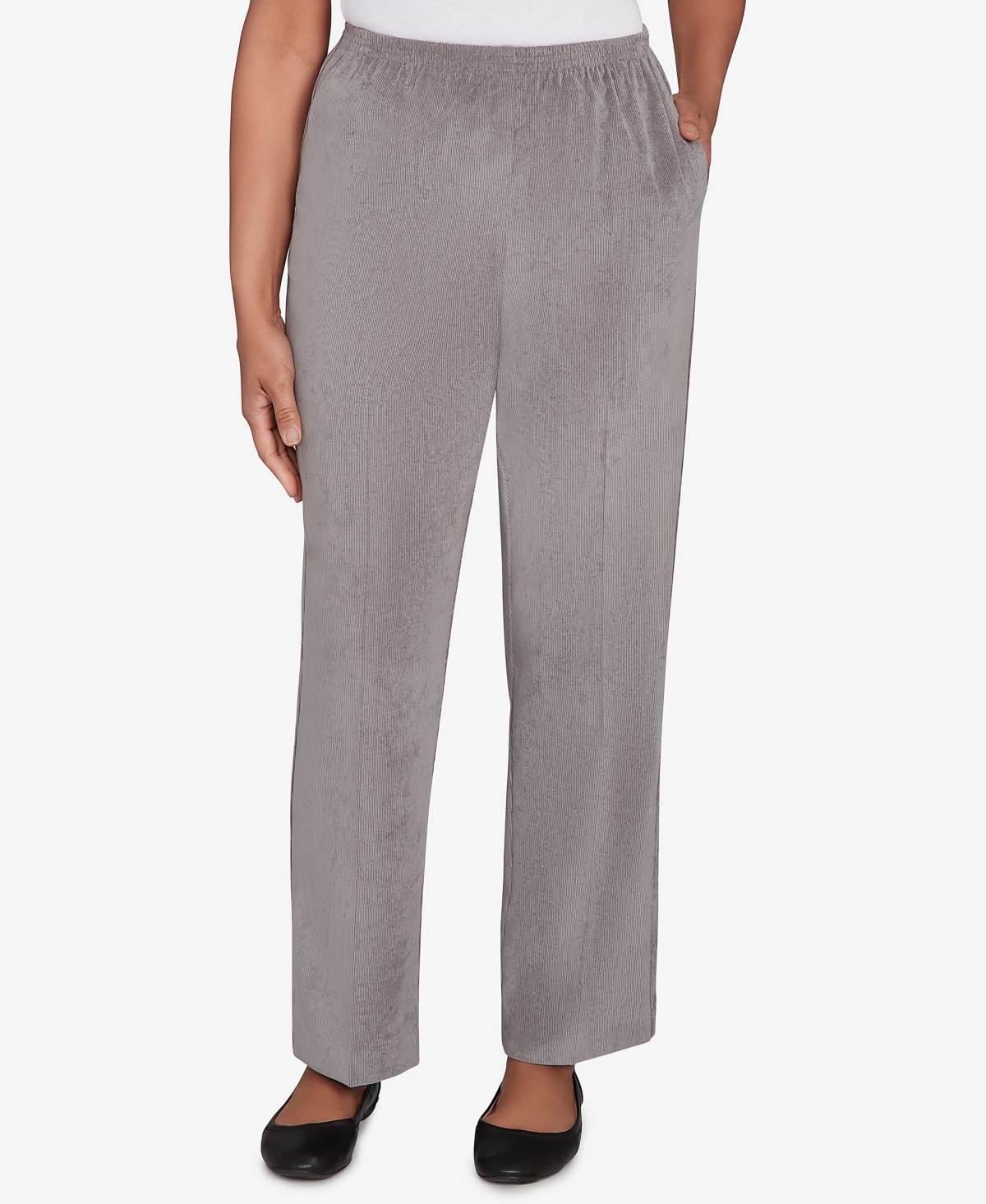 Alfred Dunner Women's Classic Corduroy Elastic Waist Medium Length Pants In Gray