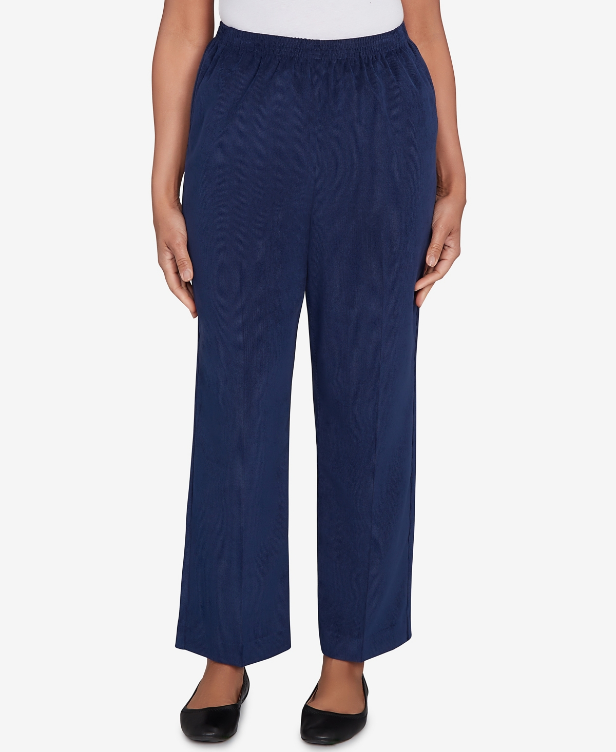 Alfred Dunner Women's Classic Corduroy Elastic Waist Medium Length Pants In Blue