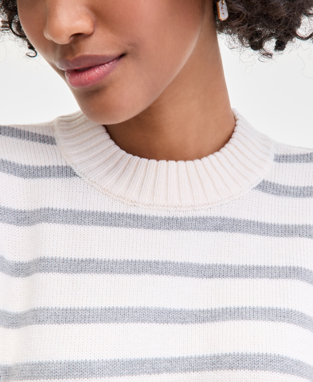 On 34th Women's Striped High-neck Sweater, Macy's Exclusive In White