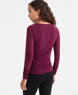 Petite Ruched Long-Sleeve Top, Macy's Exclusive