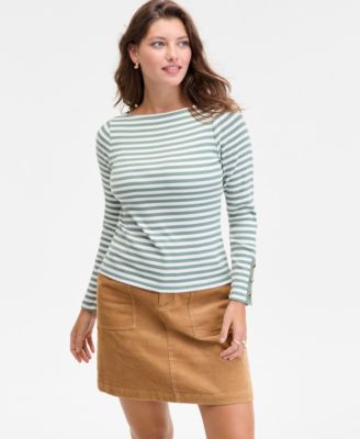 Women's Button-Cuff Boatneck Top