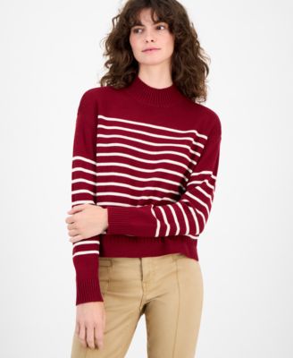 Women's Mock-Neck Stripe Long-Sleeve Sweater 