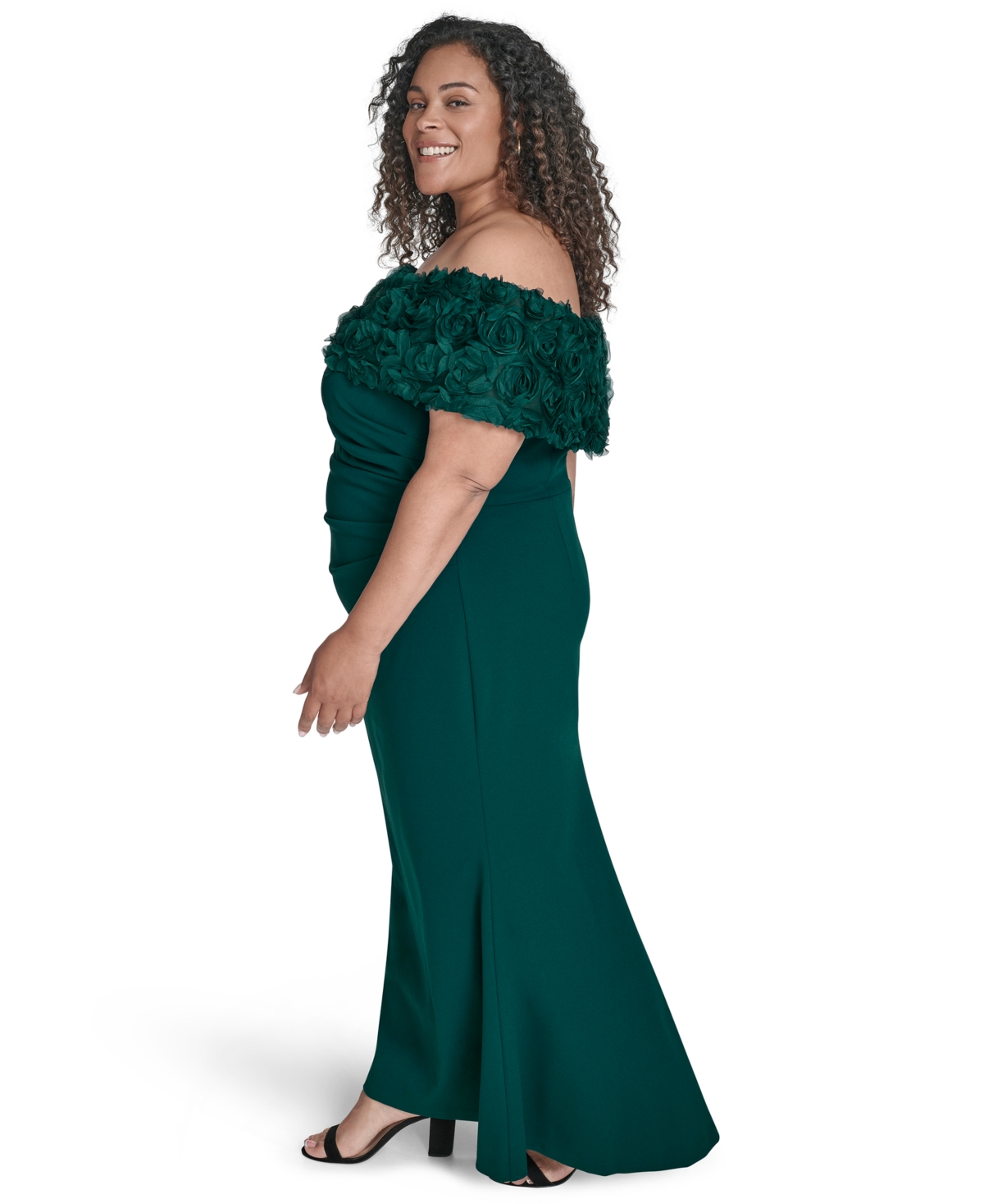 Eliza J Plus Size Rosette-trim Off-the-shoulder Evening Gown In Green