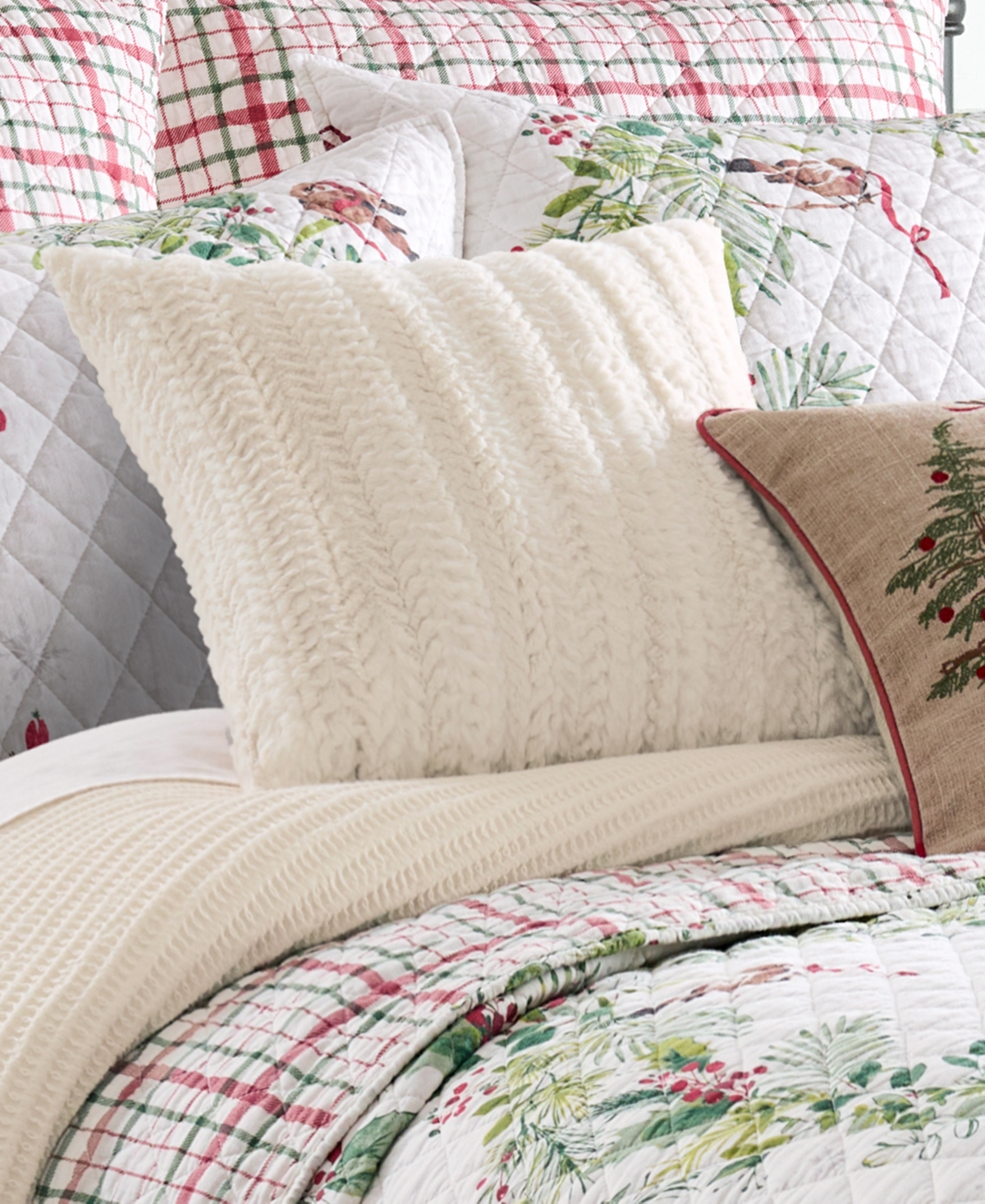 Levtex Tinsel Tidings Textured Decorative Pillow, 18" X 18" In White