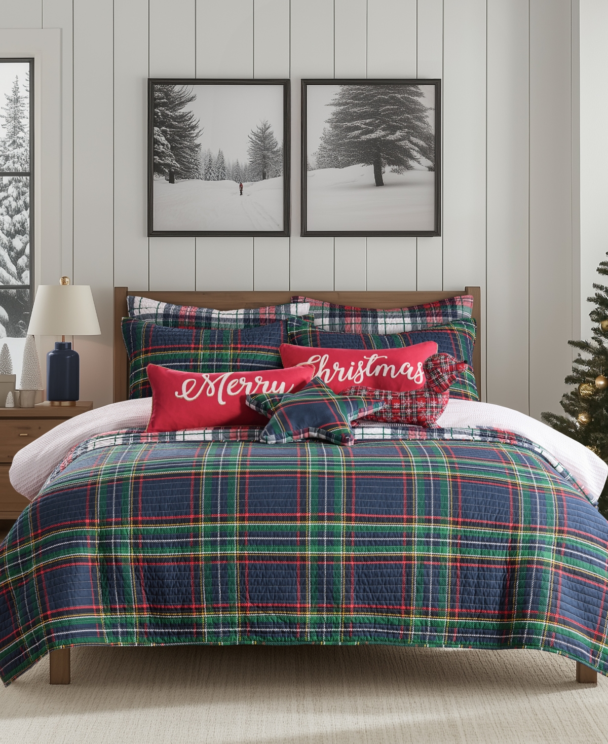 Levtex Spencer Plaid Star Shaped Decorative Pillow, 19" X 18" In Blue