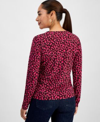 Petite Printed Zip-Front Top, Macy's Exclusive
