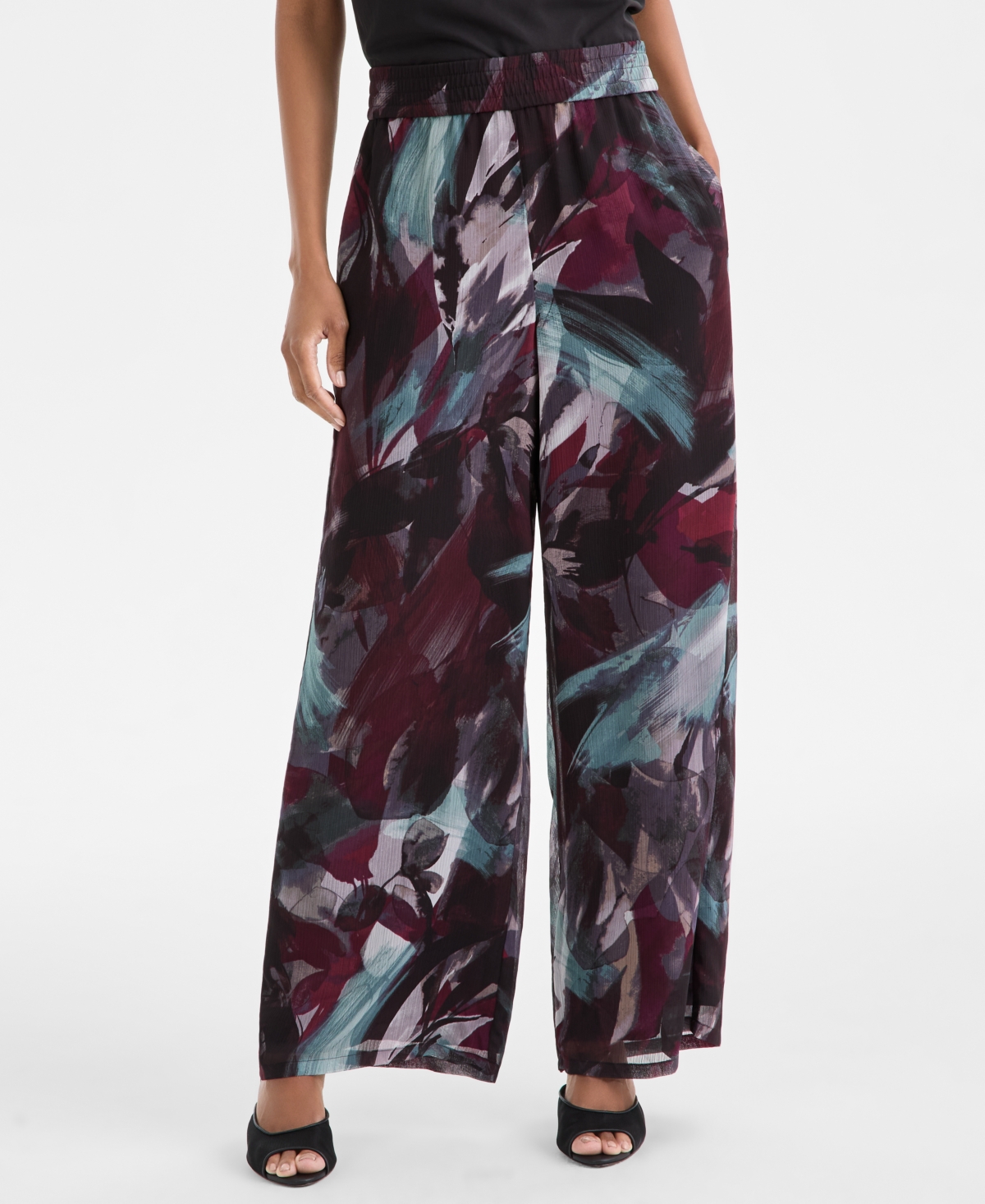 Inc International Concepts Petite Printed Chiffon Wide-leg Pants, Macy's Exclusive In Multi