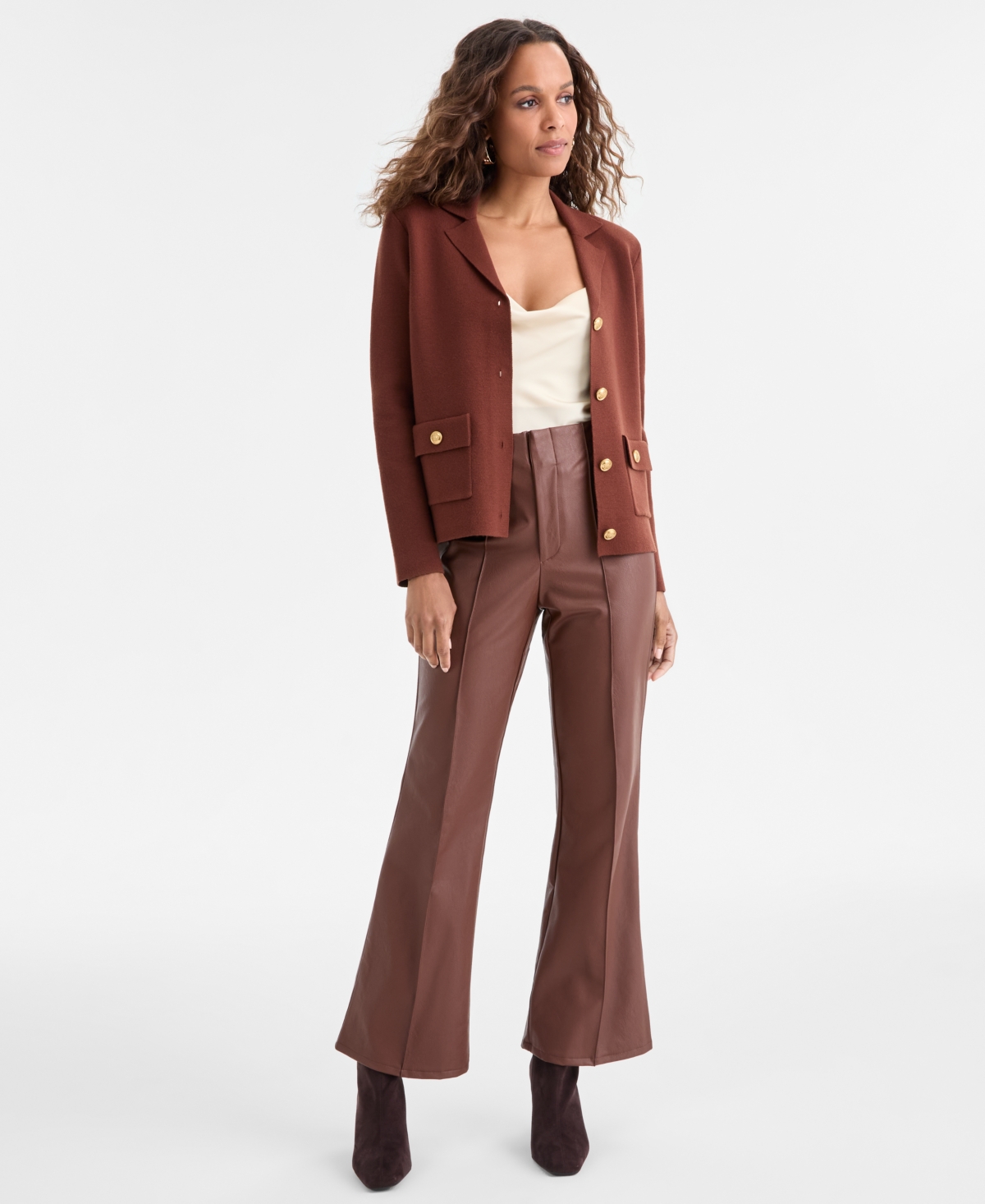 Inc International Concepts Petite Button-front Cardigan, Macy's Exclusive In Brown