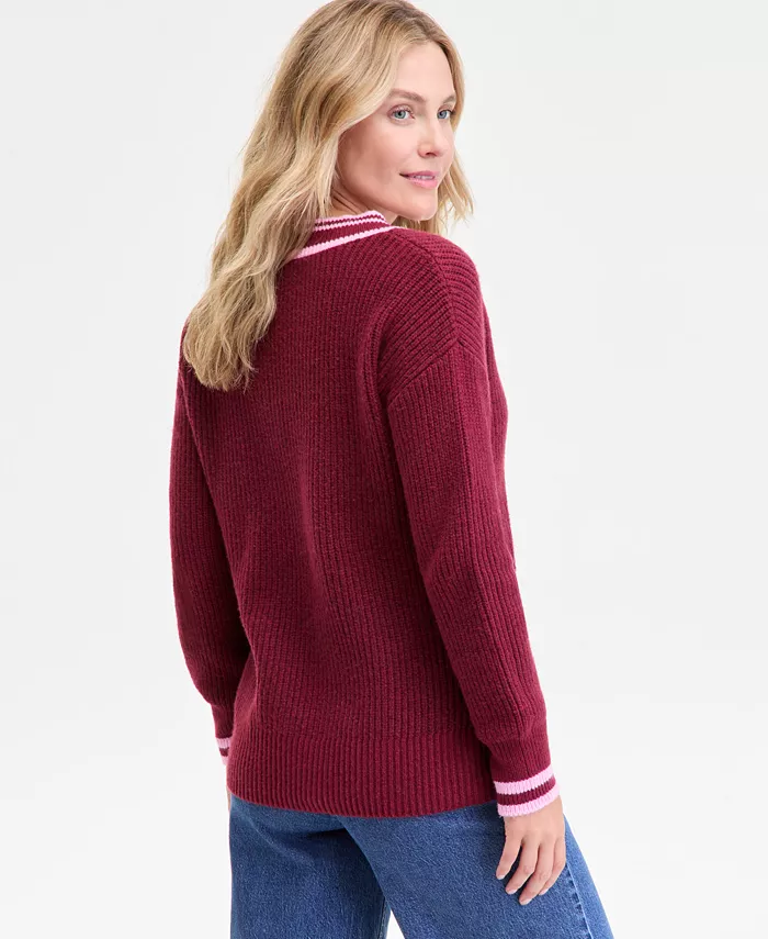Women's Varsity Tipped V-Neck Sweater - thumbnail 4