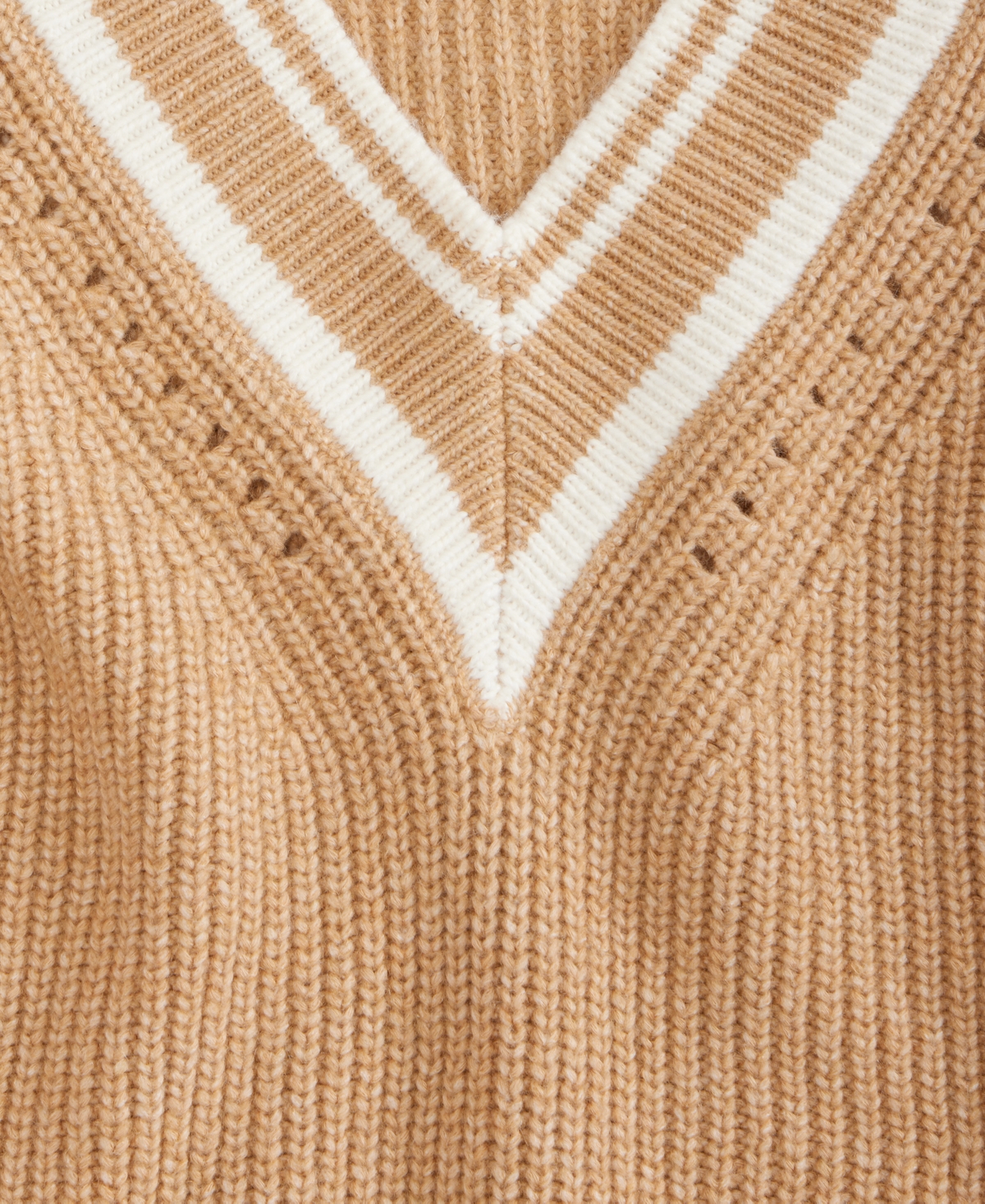 On 34th Women's Varsity Tipped V-neck Sweater, Macy's Exclusive In Neutral