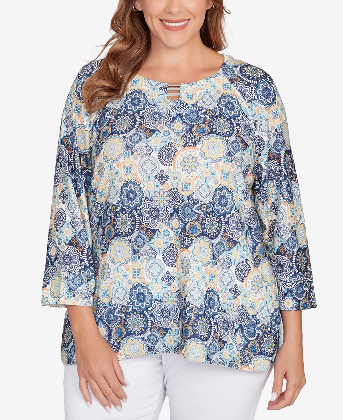Hearts Of Palm Plus Size Printed Hachi 3/4 Sleeve Top