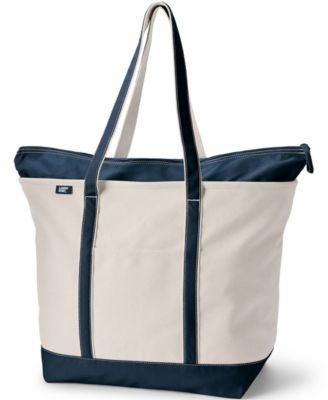 Lands' End Extra Large 5 Pocket Zip Top Long Handle Canvas Tote