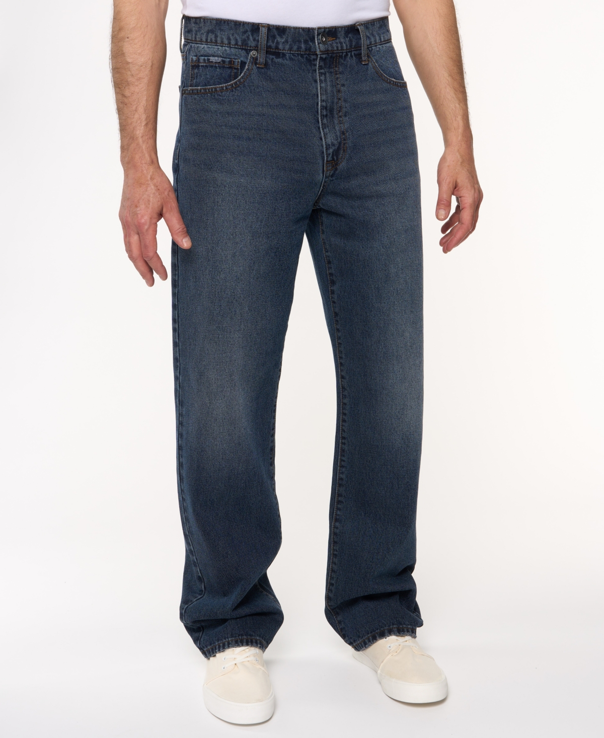 Lazer Men's Loose Fit 5-pocket Denim Jeans In Brown