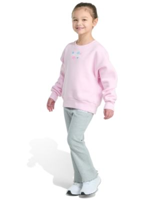 Girls 2-Piece Crewneck Fleece Pull-On Sweatshirt and Ribbed Flare Pant Set
