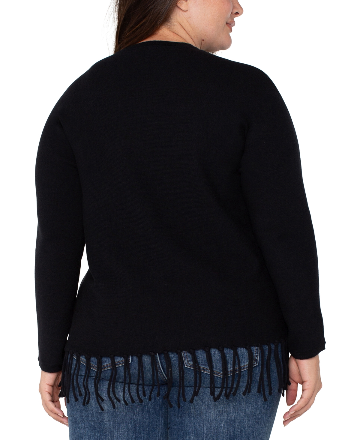 Liverpool Los Angeles Plus Size Fringe Dolman Long Sleeve Sweater In Black