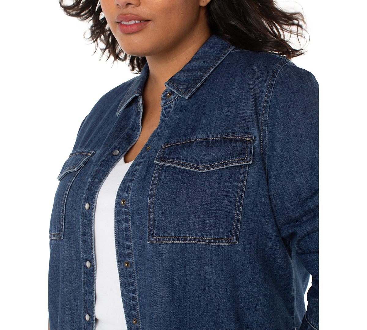 Liverpool Los Angeles Plus Size Pocket Shirt In Blue