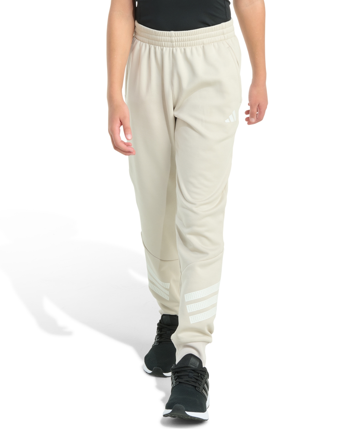 Adidas Originals Big Boys Elastic Waistband 3-stripe Jogger Pants In Neutral