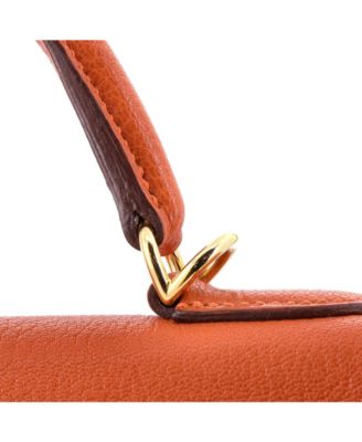Pre-Owned Hermes Kelly 32 Handbag Orange Chevre de Coromandel with Gold Hardware