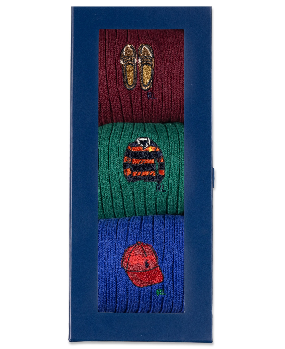 Polo Ralph Lauren Men's 3-Pack Novely Embroidered Socks Gift Box