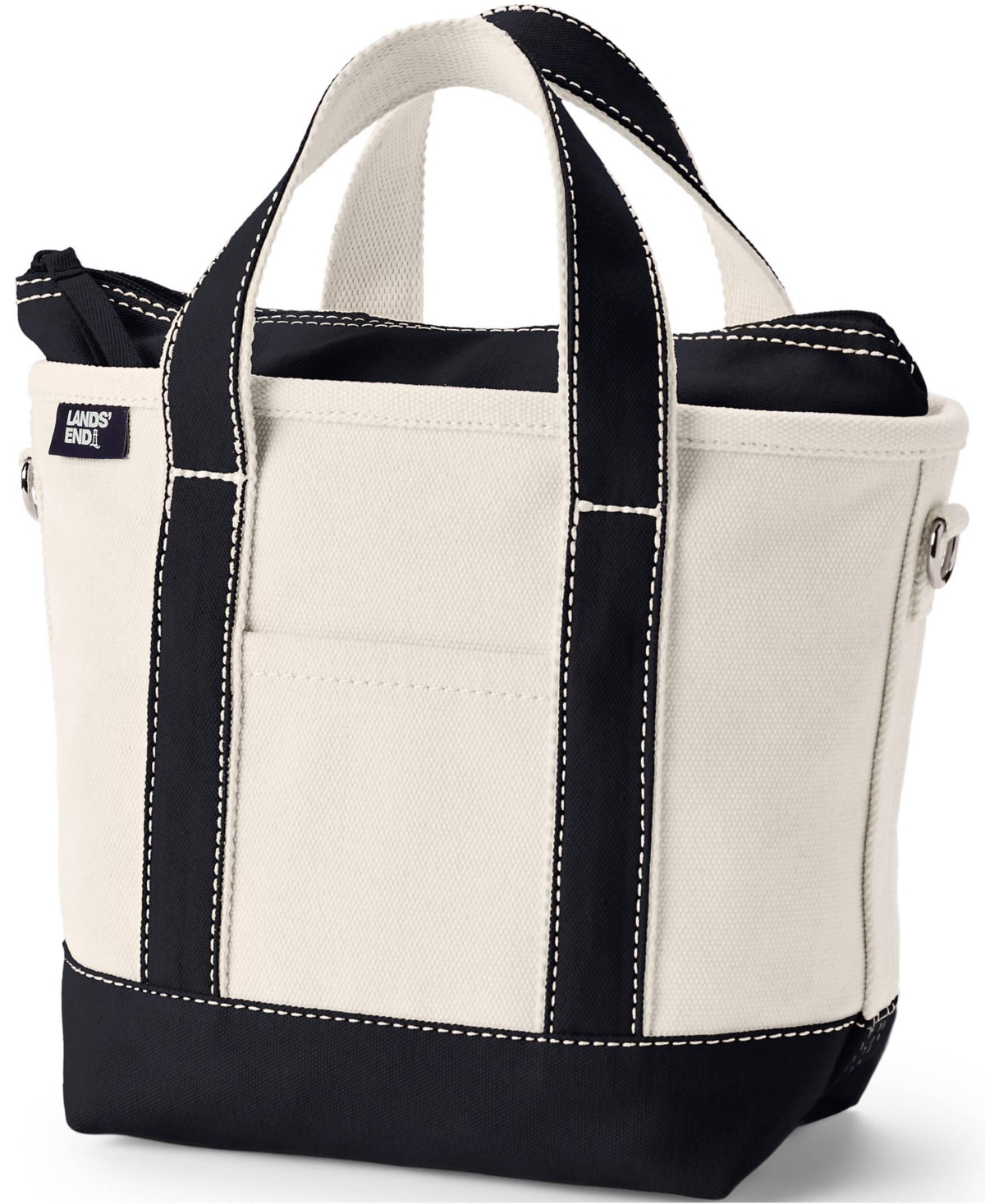 Lands' End Small Natural 3 Pocket Zip Top Canvas Tote Bag