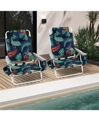 2-Pack Folding Backpack Beach Chair 5-Position Outdoor Reclining Chairs with Pillow