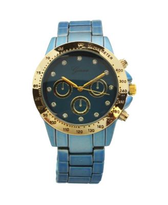 Blue Solid Color Metal Three Dial Women Watch