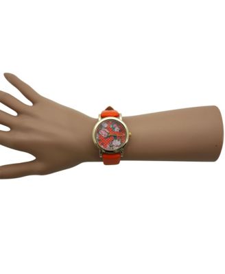 Orange Solid Colors with Flowers Details Women Watch