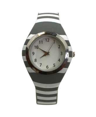 Gray Stripped Silicone Band Women Watch