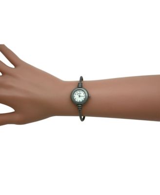 Pewter Thin Swirl Delicate Bangle Women Watch