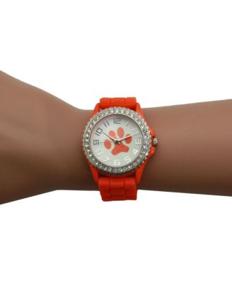 Orange Every Day Silicone Paw and Rhinestones Colorful Women Watch